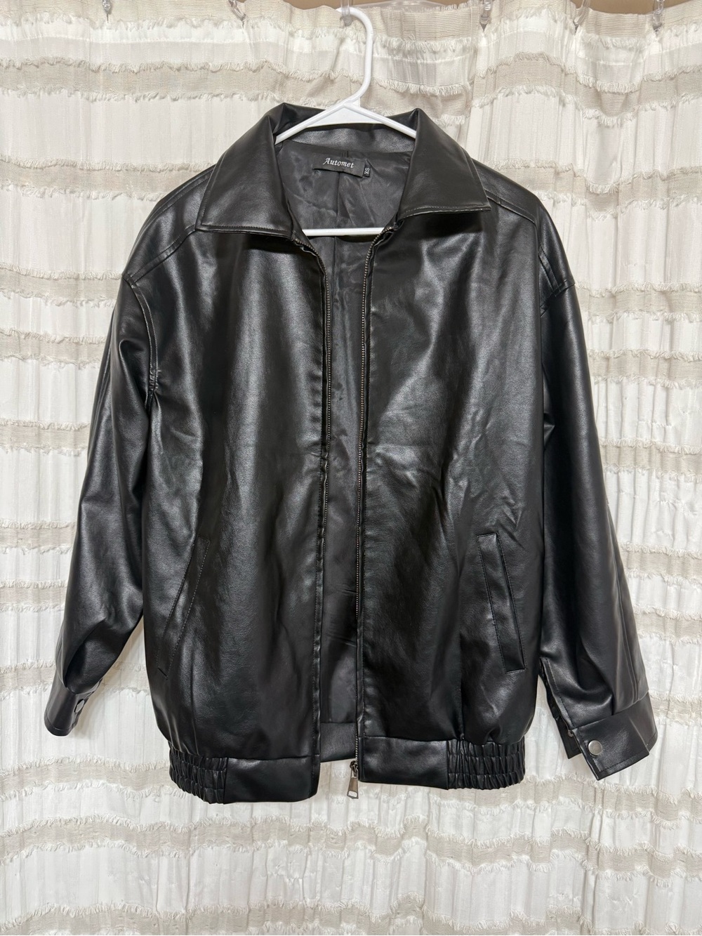 Black Faux Leather Bomber Jacket